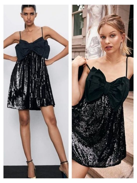 Zara Dresses & Skirts - NWT ZARA Bow Sequin Mini Dress Size XS Black